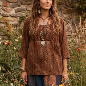 Studio Femme Brown Textured Top Whimsigoth Indie Sleaze Boho Cottagecore Hippie